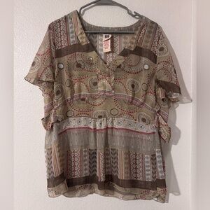 Vintage Y2K Faded Glory Sheet Multicolor Patterned Blouse Size 18/20